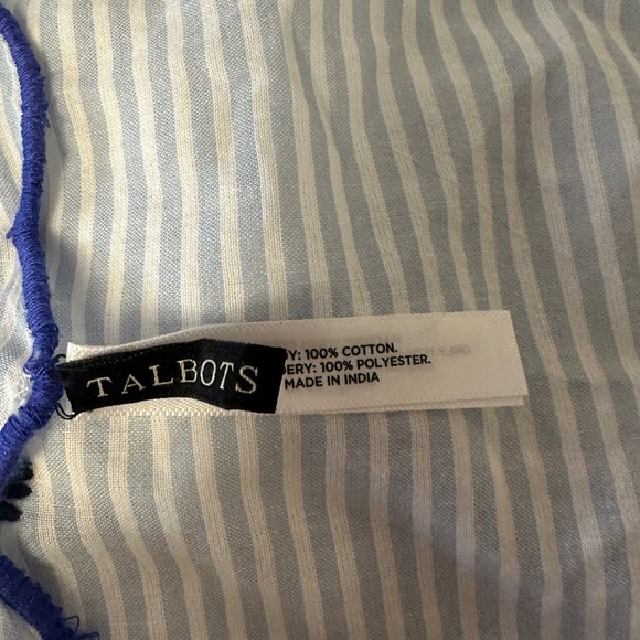 Talbots SINGING BIRDS NECKERCHIEF Blue and White Striped Scarf with Embroidery - Picture 4 of 5